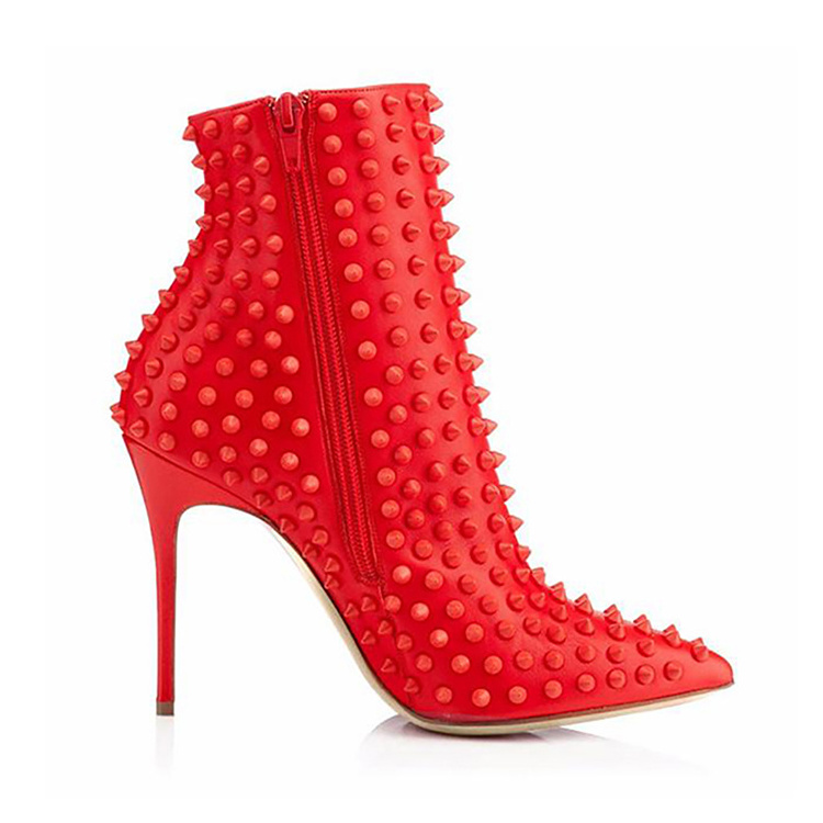 Sexy high heels pointy toe spikes studded decor women ankle boots