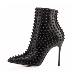 Sexy high heels pointy toe spikes studded decor women ankle boots