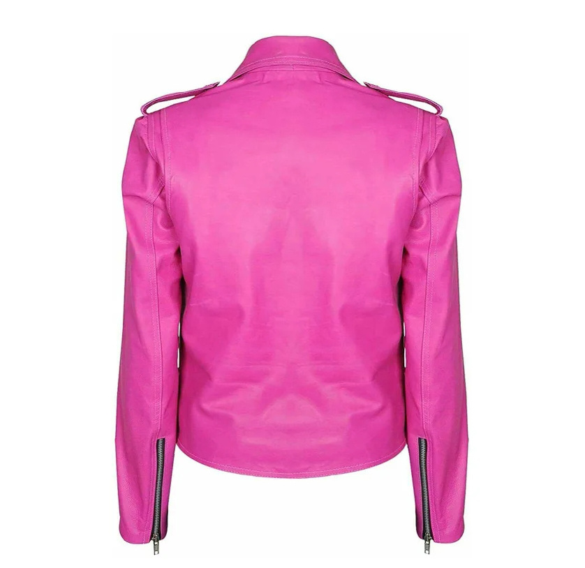 Hot Pink Stylish Cropped Leather Jacket | Women Pink Biker Jacket Custom fashionable Jacket Made By Wigace Industry