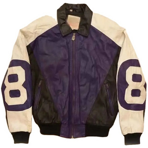 High Quality Purple and Black Leather 8 Ball Jacket Premium Quality Blue And White 8 Ball Jacket With Fur Hooded Collar Zipper