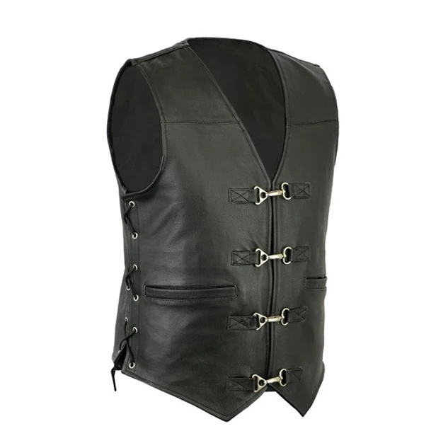 New Men High Quality Premium Professional Motorcycle Leather Vest Perforated Black Leather Cow skin Biker Vest