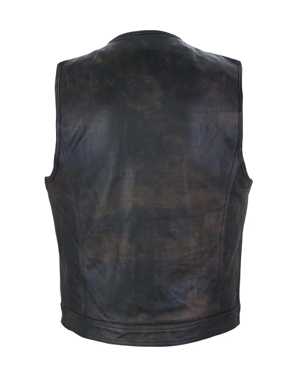 Mens Brown Club Vest Black Liner Zipper & Snaps Leather Custom Waistcoat Waxed Motorbike Vest