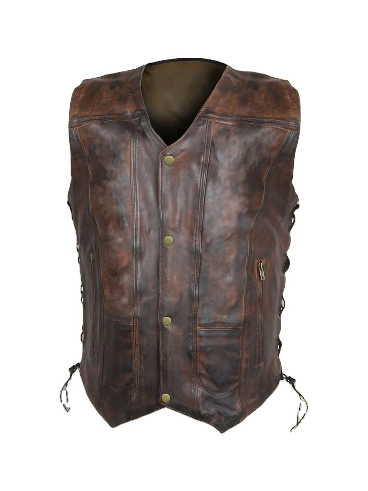 Wholesale Oem leather biker vest High Quality Leather Heavy Met-al Rocker Biker Waistcoat Motorcycle Vest made in Pakistan