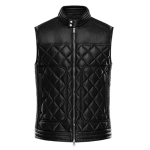 100% High Quality Biker Fashion Men's Leather Vest For Men New Streetwear Blank Sleeveless Zip Up Leather Vest