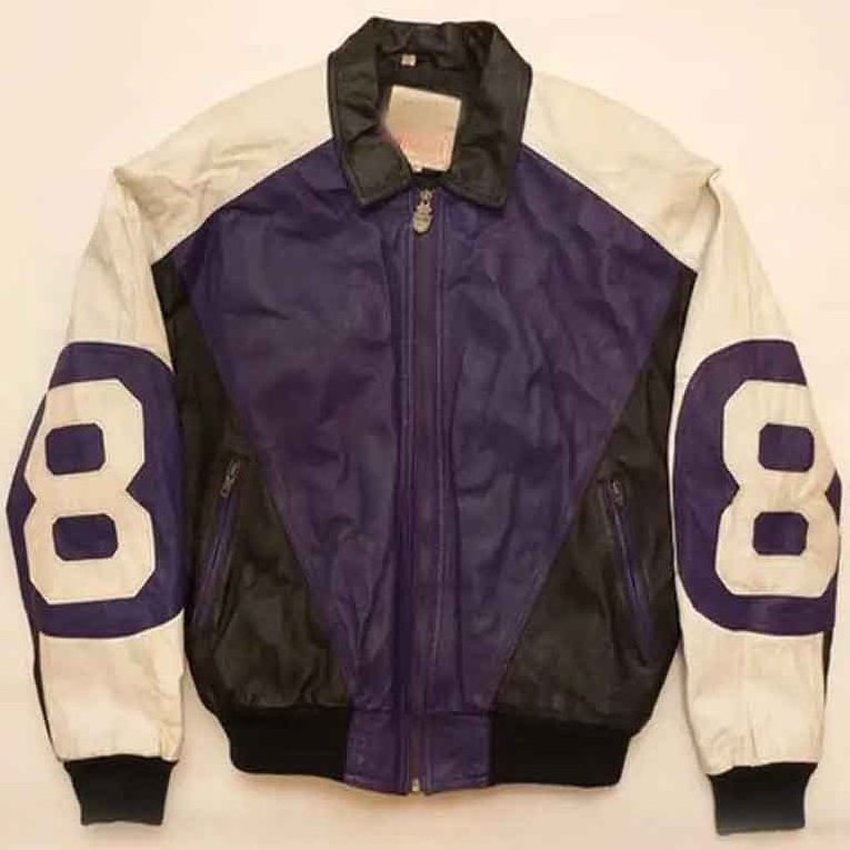 High Quality Purple and Black Leather 8 Ball Jacket Premium Quality Blue And White 8 Ball Jacket With Fur Hooded Collar Zipper