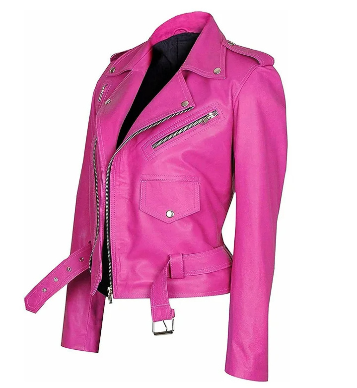 Hot Pink Stylish Cropped Leather Jacket | Women Pink Biker Jacket Custom fashionable Jacket Made By Wigace Industry