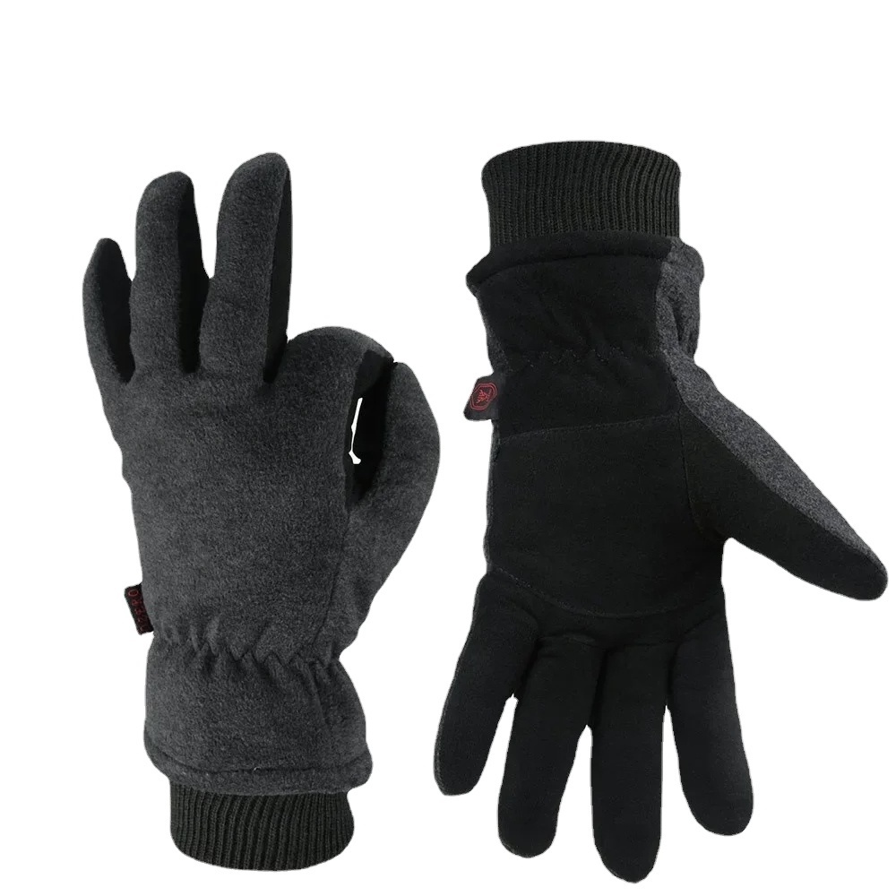 Winter Gloves Deerskin Leather Water-Resistant Windproof Insulated Work Glove for Driving Cycling Hiking Snow Skiing 8008