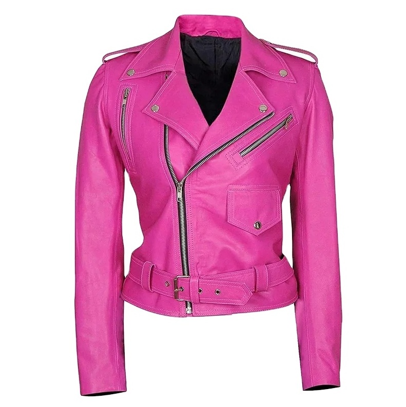 Hot Pink Stylish Cropped Leather Jacket | Women Pink Biker Jacket Custom fashionable Jacket Made By Wigace Industry