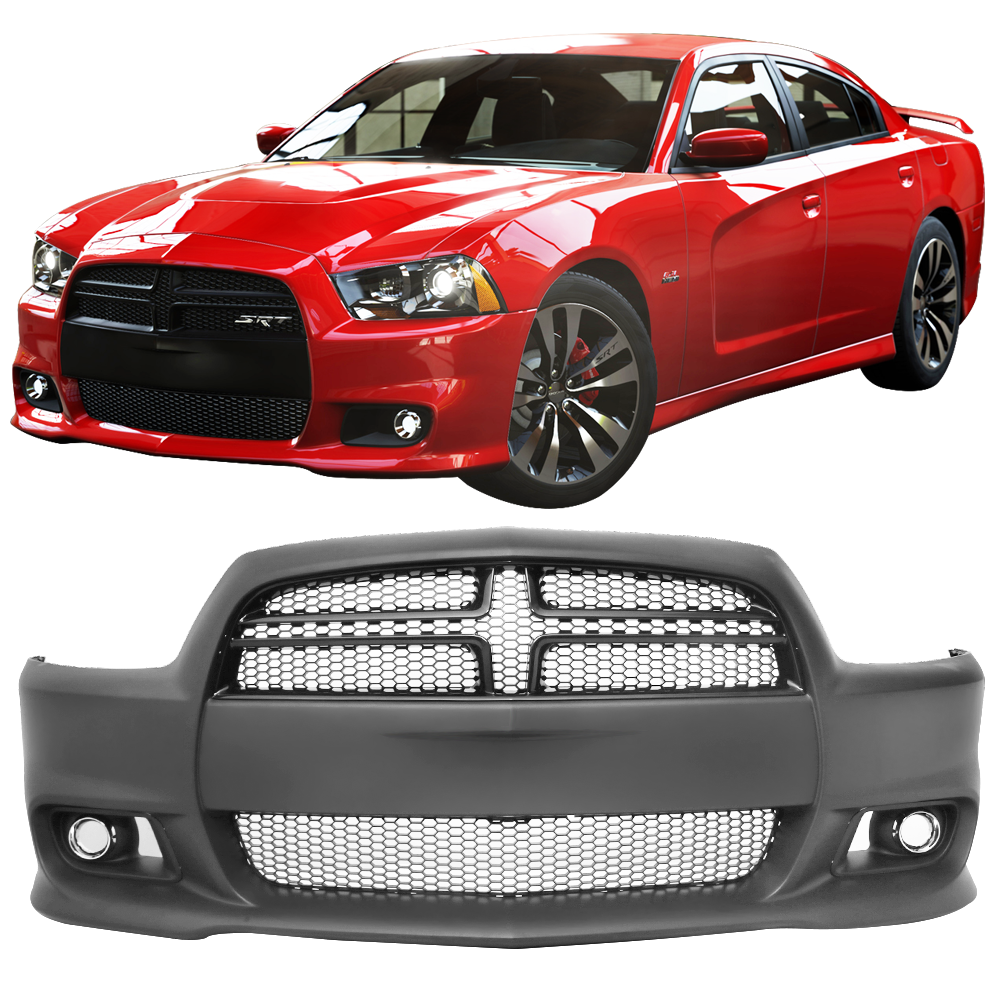 Unpainted PP SRT8 Style Hellcat Front Bumper Conversion Kit For 2011-2014 Dodge Charger