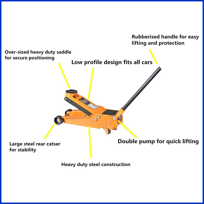 Heavy Duty 3T Low Profile Hydraulic Floor Jack Double Pump Car Floor Jack With Rubber Plate