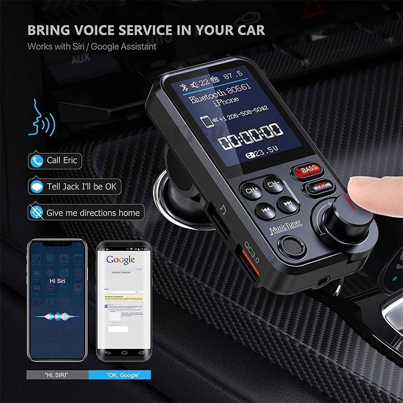 New Style 1.8 Inches Car Wireless FM Transmitter Radio Fast Charging Treble Bass Car MP3 Music Player