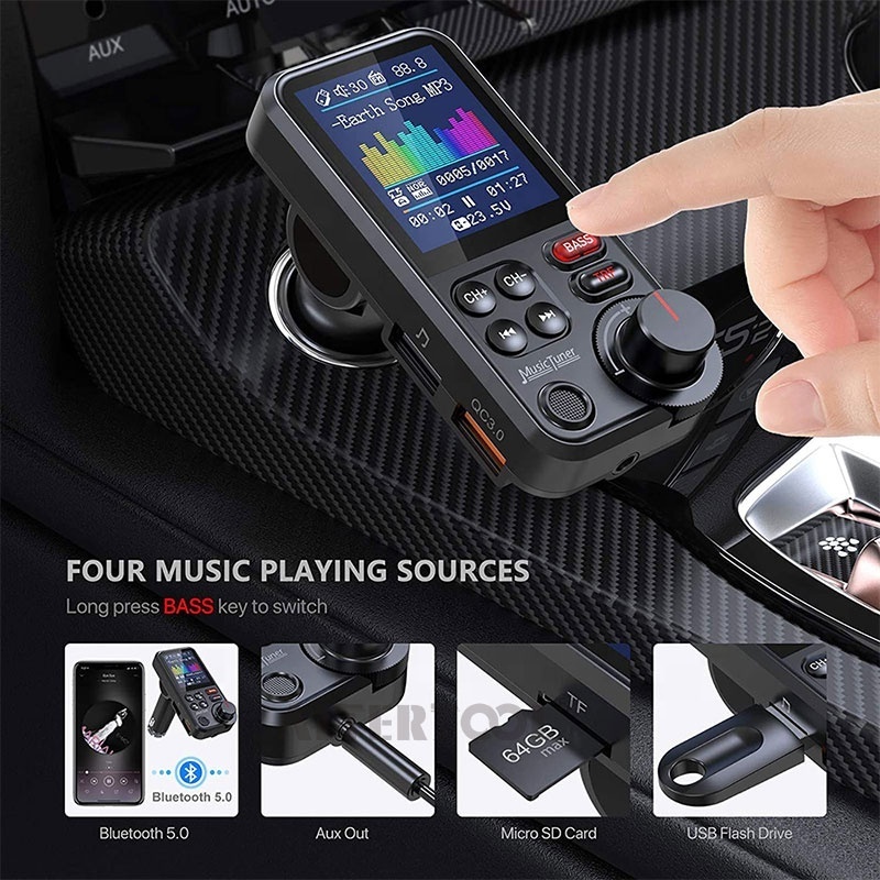 New Style 1.8 Inches Car Wireless FM Transmitter Radio Fast Charging Treble Bass Car MP3 Music Player