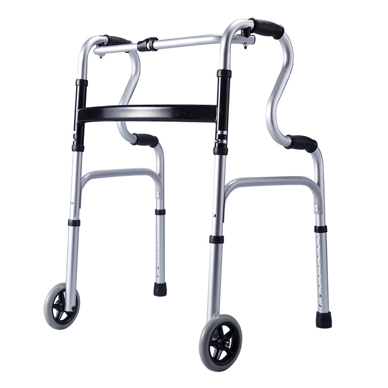 walking aid MANUAL WALKER adult double bend frame Hospital Walkers For Disabled Elderly People Adjustable Folding Wheel Walker