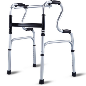 walking aid MANUAL WALKER adult double bend frame Hospital Walkers For Disabled Elderly People Adjustable Folding Wheel Walker