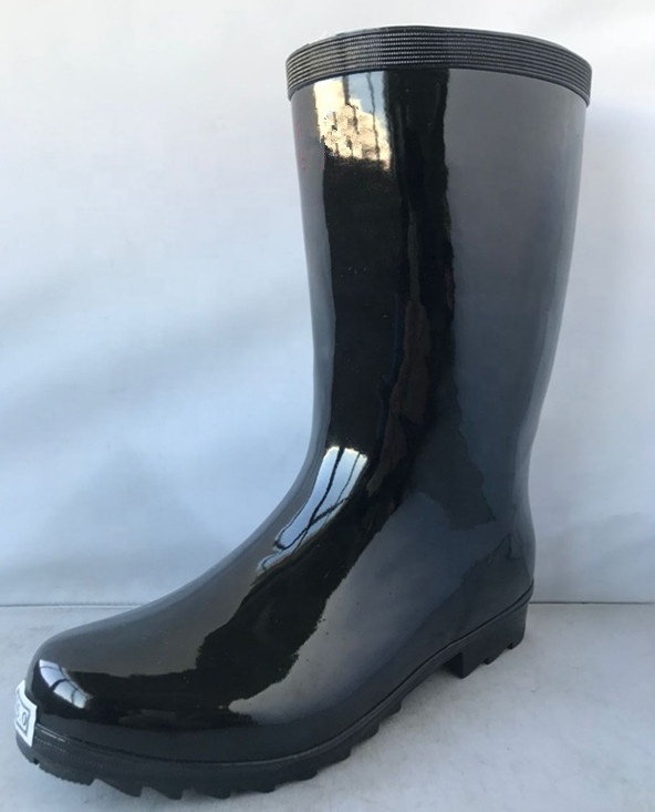 Lightweight Black Shiny Rubber Rain Boots For Men