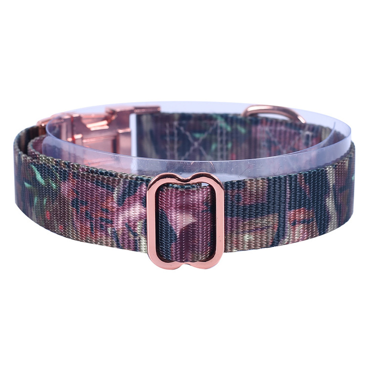 Altra Pet High Quality Breakaway Metal Rose Gold Buckle Dog Collar With Sublimation Printing Nylon Webbing