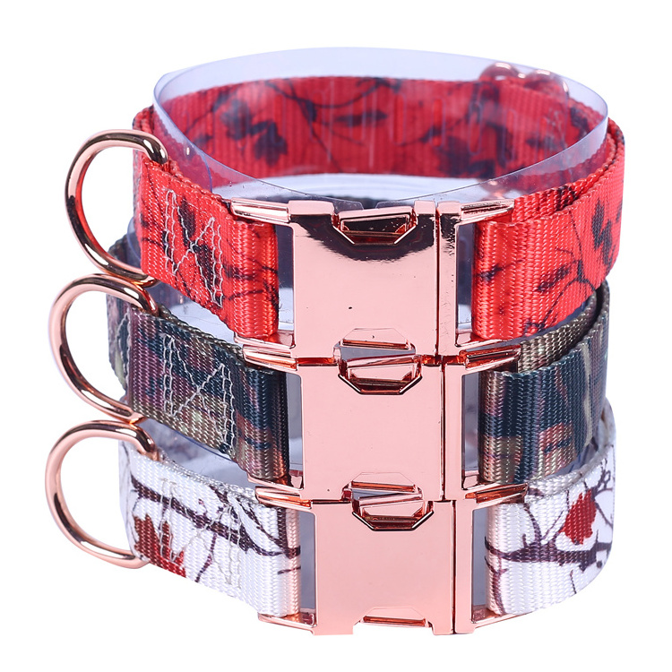 Altra Pet High Quality Breakaway Metal Rose Gold Buckle Dog Collar With Sublimation Printing Nylon Webbing