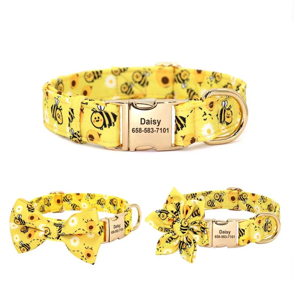 Wholesale Custom Print Adjustable Dog Collar Fashion Flower Dog Bow Tie Dog Collar Necklace with Metal Buckle/Clip