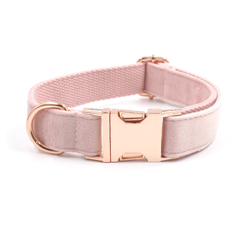 Superior Quality Engraved Name Soft Velvet Classic Dog Collar with Gold Rose Gold Dog Collar and Leash Set Dog Collar