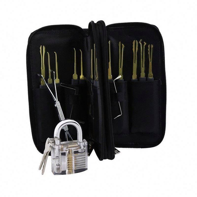 24Pin Stainless Steel Lock Pick Tools Set With Transparent Practice Padlocks