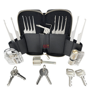 locksmith supplies 17pcs stainless steel locksmith tool lock picking kit with Transparent Padlock lock pick set lockpicking