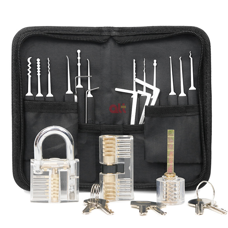 Wholesale 17pcs lock pick set locksmiths tool with transparent practice padlock lock smiths tools lockpicking