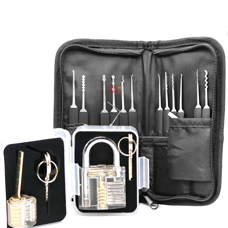 Wholesale 17pcs lock pick set locksmiths tool with transparent practice padlock lock smiths tools lockpicking