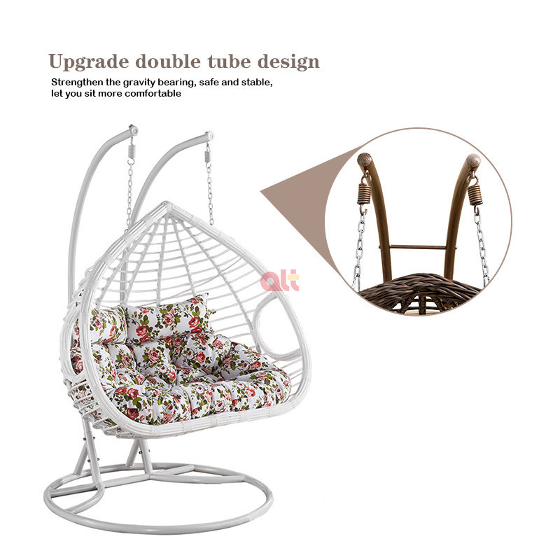 wholesale indoor garden patio cane double hammock swing chair 2 seater egg chair swing with stand