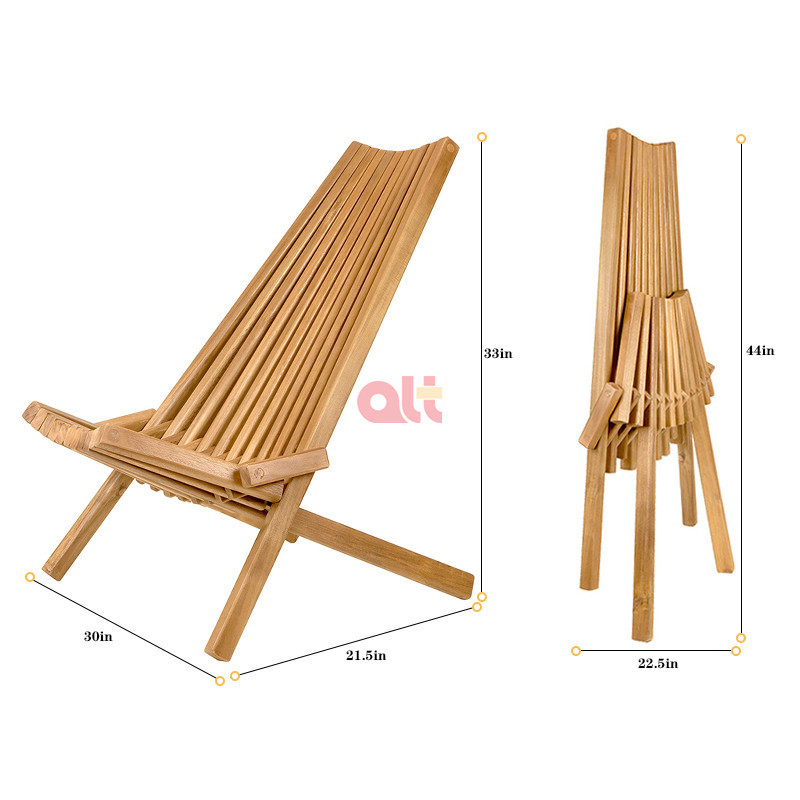 Folding Wooden Outdoor Chair Foldable Low Profile Wood Lounge Chair for the Patio, Porch, Deck, Lawn, Garden or Home Furniture