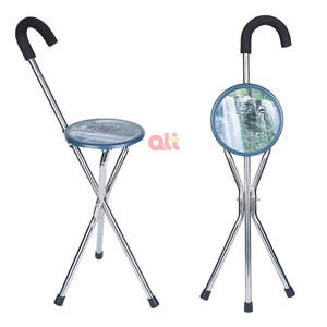 wholesale old people folding stool/chair walking stick three legged walking stick with sit