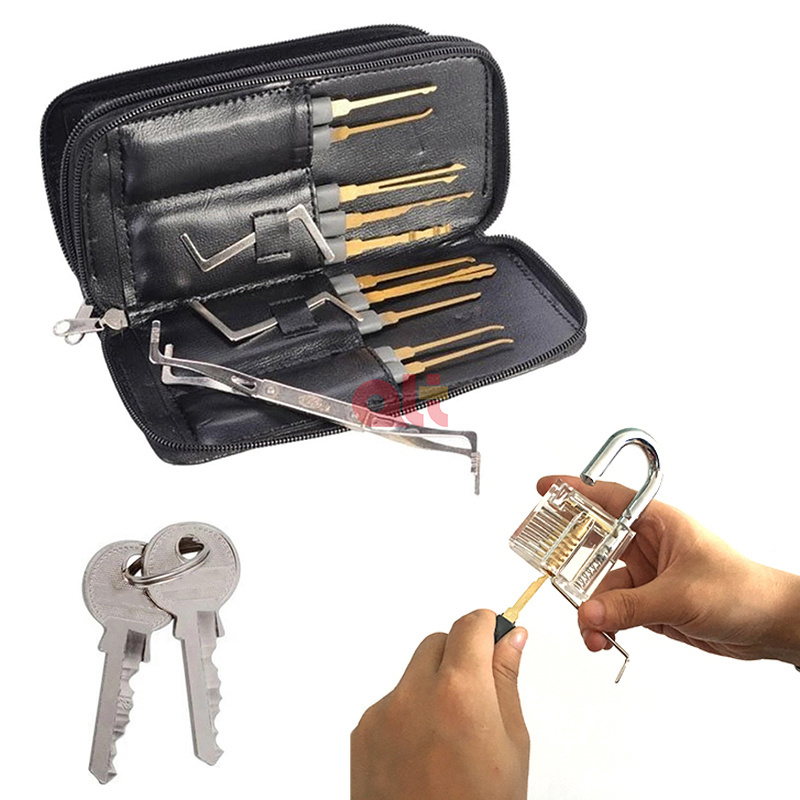 china wholesale 24 pcs plastic single pin lock picks with three training clear plastic padlock lock pick set  locksmith supplies