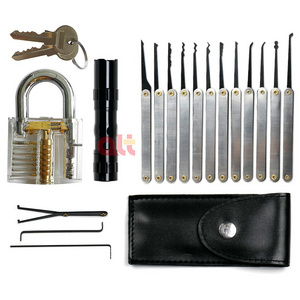 15Pcs Multi-Tools Lock pick Set Training Kit Stainless Steel lockpick Practice Tool with Flashlight & Padlock lock pick tool