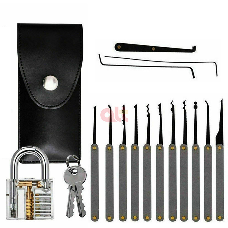 Opening Door 12Pcs Lock Pick Set Locksmith Tools Locksmith Supplies Single Hook lockpick With 1 Transparent Practice Padlock