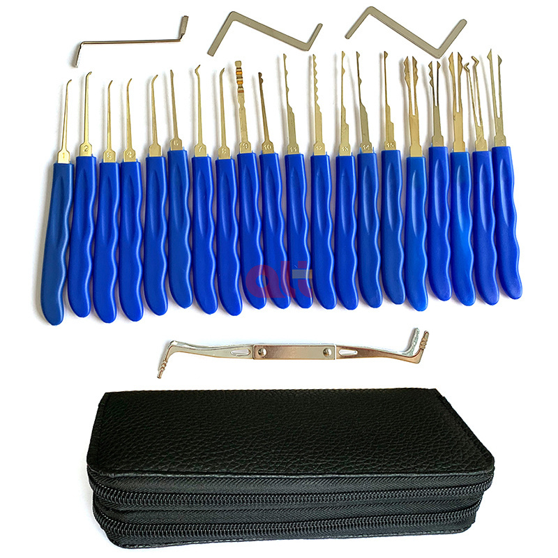 Professional Locksmith hand tools  titanium single hook blue Plastic Handle goso 24 piece lock pick set for open lock