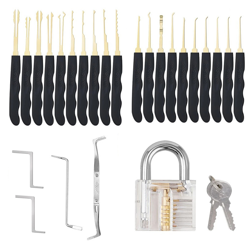 Locksmith Transparent Practice Padlock With Advanced 24 Pin Titanium Lock Pick Set Training Kits