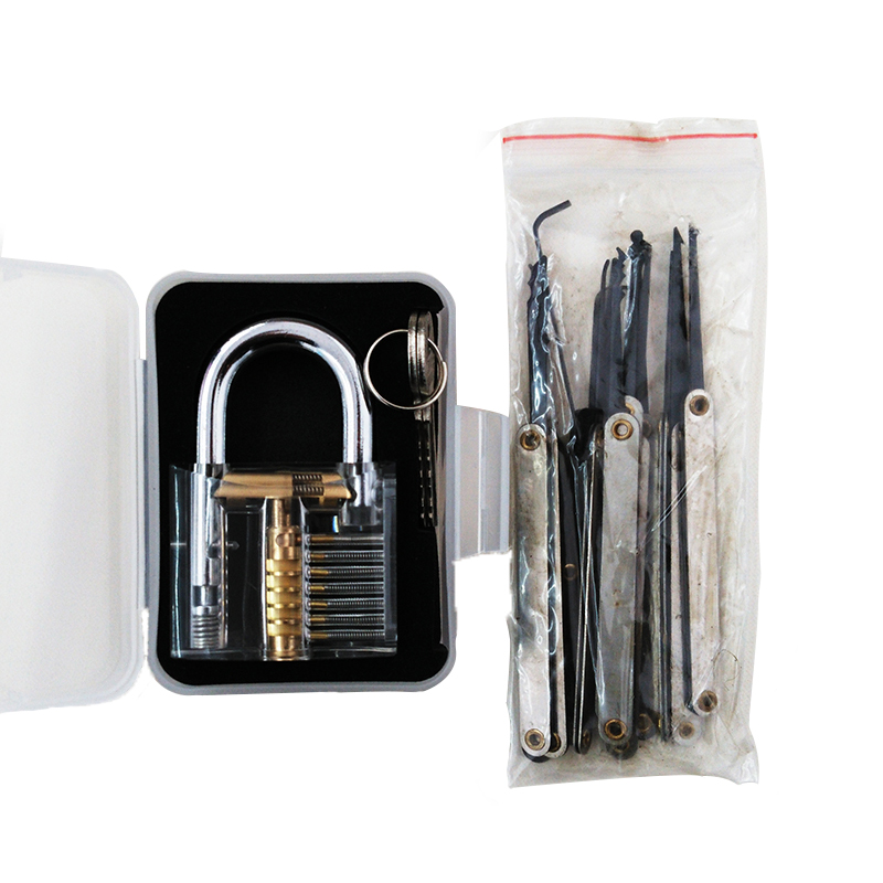 Lock Picking Practice Set Transparent  Padlock With 12Pcs Stainless Steel Lock Pick Set Training Kits