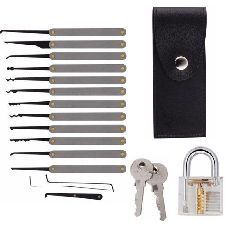 Lock Picking Practice Set Transparent  Padlock With 12Pcs Stainless Steel Lock Pick Set Training Kits