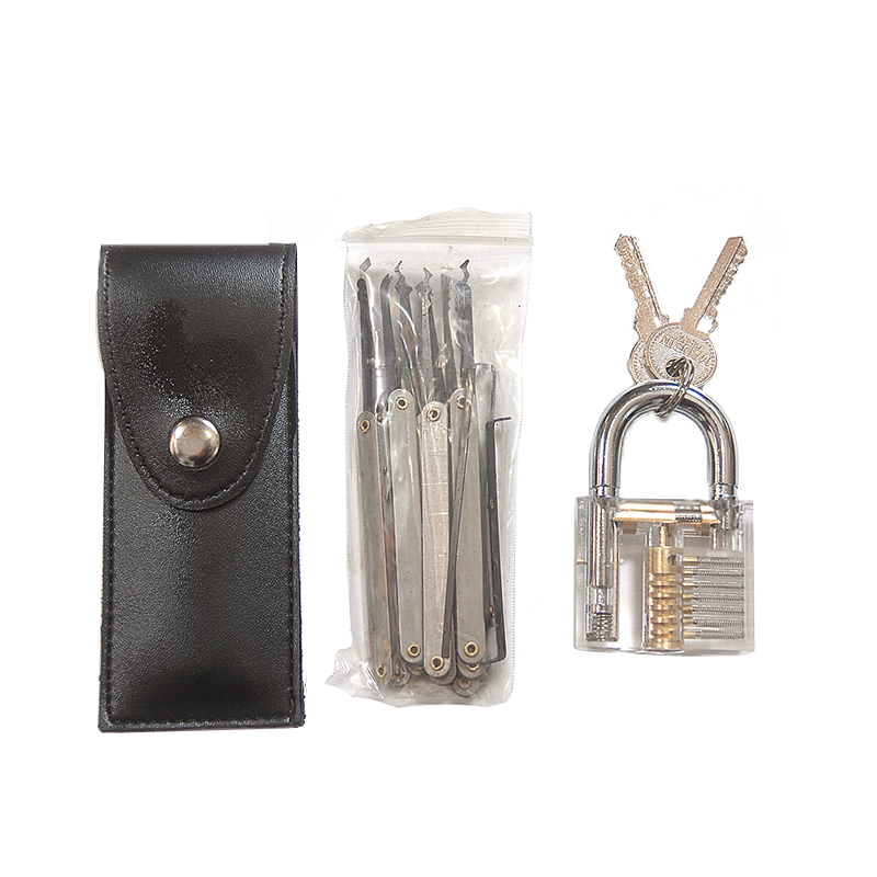 Lock Picking Practice Set Transparent  Padlock With 12Pcs Stainless Steel Lock Pick Set Training Kits