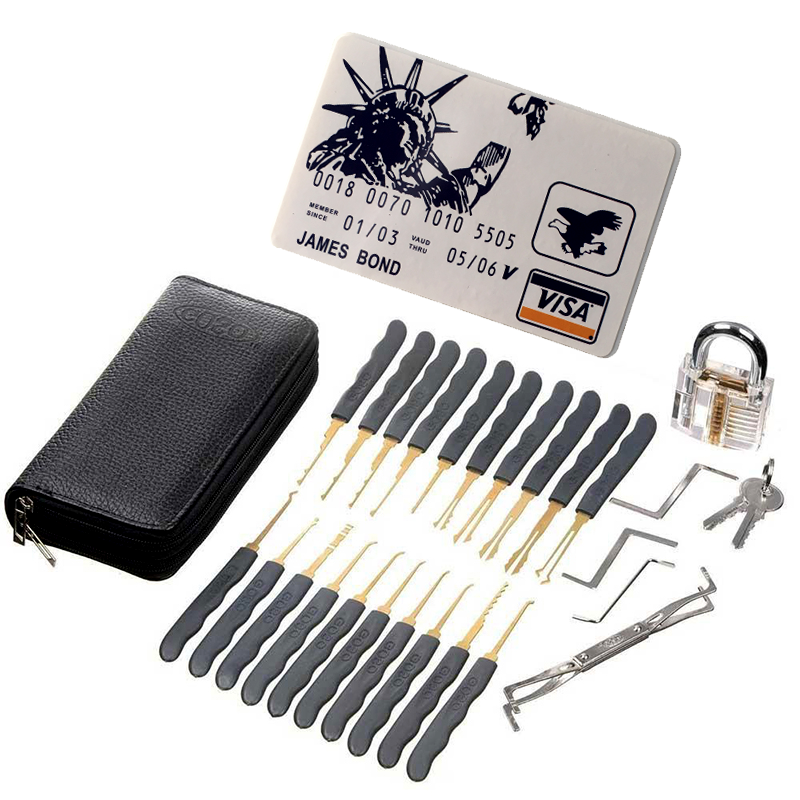 Wholesale 24 Pcs James Bond 007 Credit Card  Unlocking Car Importer Transparent Practice Padlock Lock Pick Set