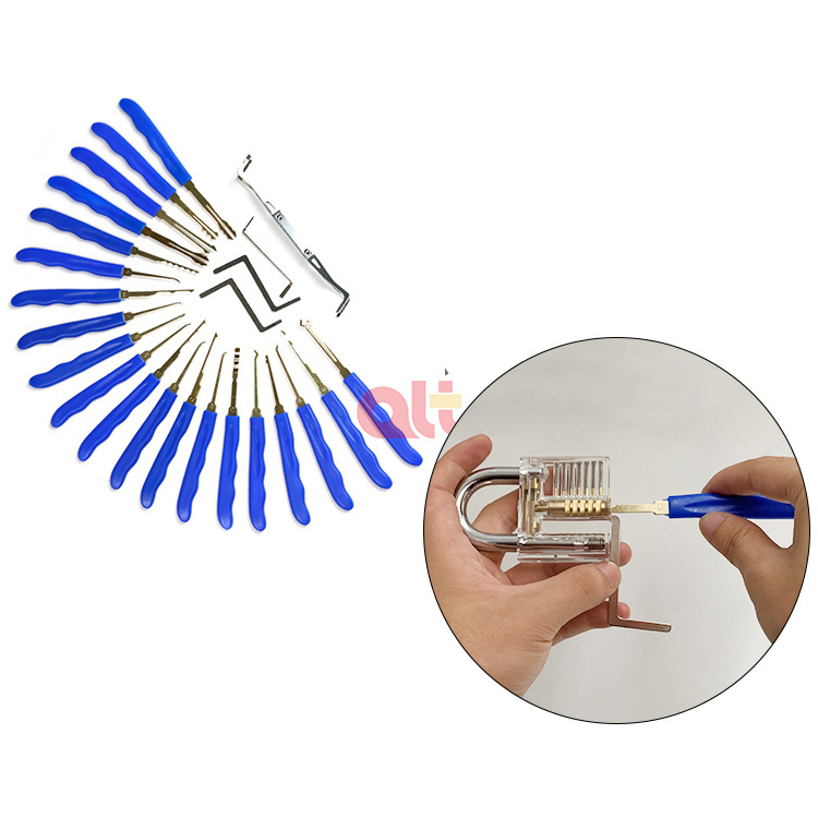 24 pcs blue multipick Lock Pick Set Broken Key Extractor Set Locksmith Supplies with Clear Practice lock universal lock pick set