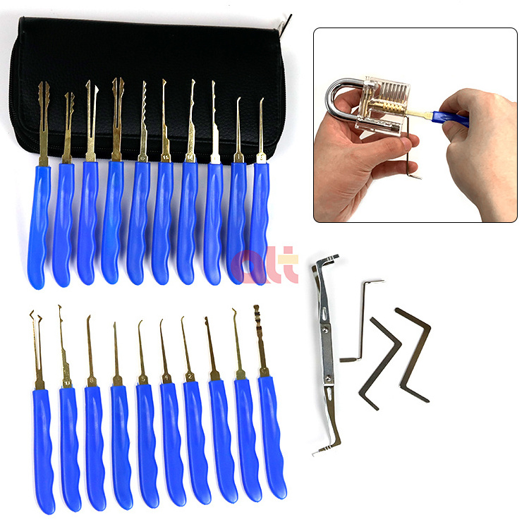 wholesale 24 pcs titanium praxis multipick locksmith tool  lock pick set with three transparent practice lock set locksmith set