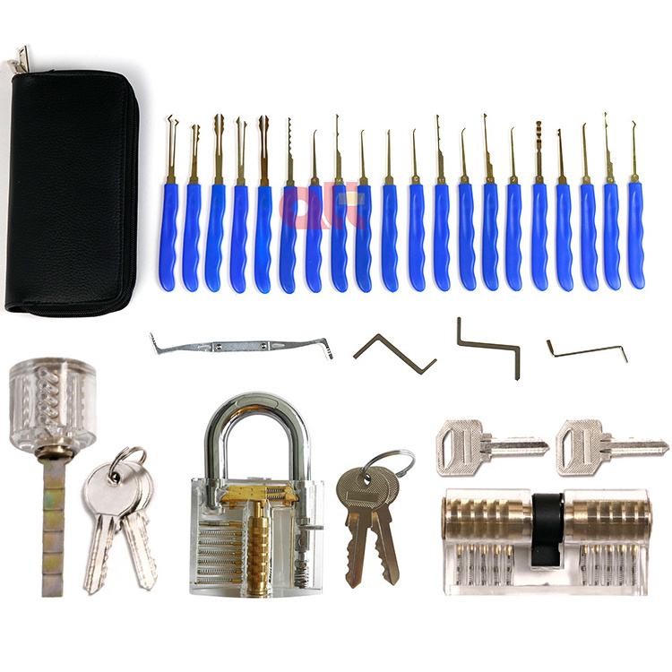 wholesale 24 pcs titanium praxis multipick locksmith tool  lock pick set with three transparent practice lock set locksmith set