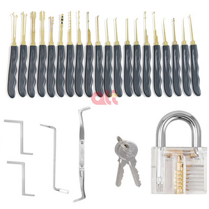 wholesale 24pcs pro lockpick tool locksmith supplies lock pick set with Transparent Practice Padlock locksmith tool lock picks