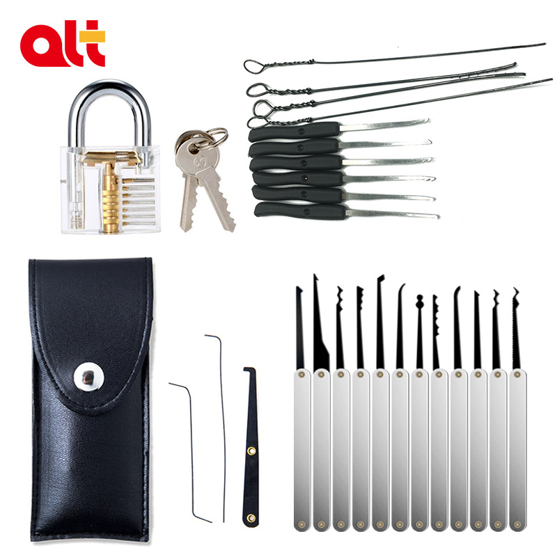 15 Pieces One Transparent Padlocks Training Exercise Lock Pick Set, Beginner Locksmiths 10 Pcs Lock Picking Key Extractor Tool