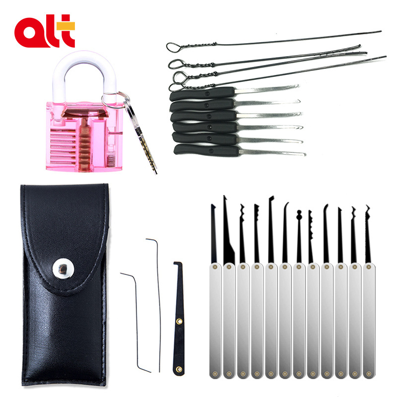 15 Pieces One Transparent Padlocks Training Exercise Lock Pick Set, Beginner Locksmiths 10 Pcs Lock Picking Key Extractor Tool