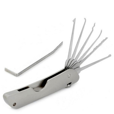 Foldable 6 Single Hook Picks Lock Pick Set Padlock Door Lock Opener Tool Bump Keys Locksmith Tool Fold Pick Tool