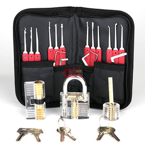 lock smiths tools stainless steel lock picking set 12pcs red handle rakes picks locksmith tool lockpick set with practice lock