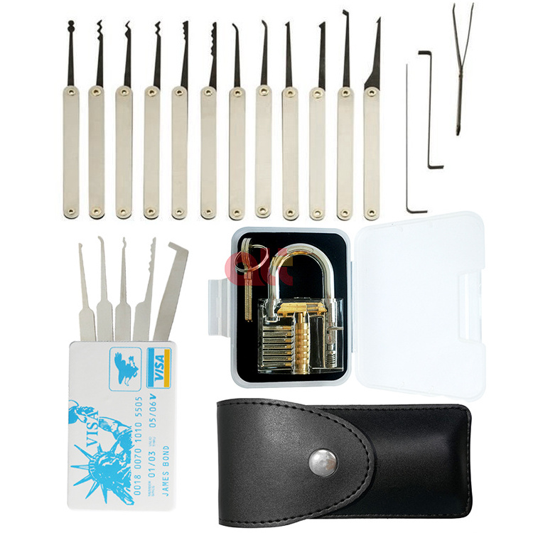 20 Piece Lock Pick Set with Transparent Training Padlock and Credit Card Lock Picking Tool Kit for Beginner or Pro Locksmiths