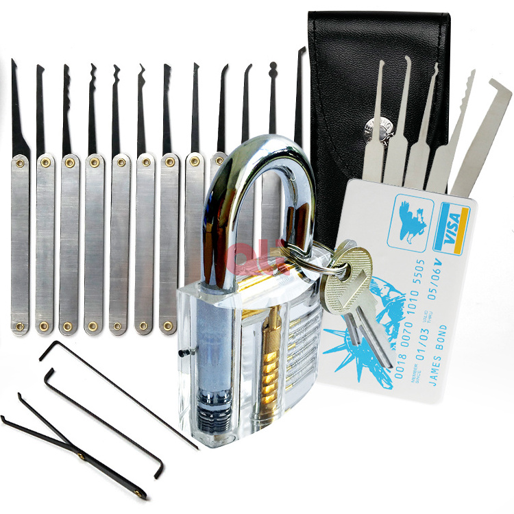 20 Piece Lock Pick Set with Transparent Training Padlock and Credit Card Lock Picking Tool Kit for Beginner or Pro Locksmiths