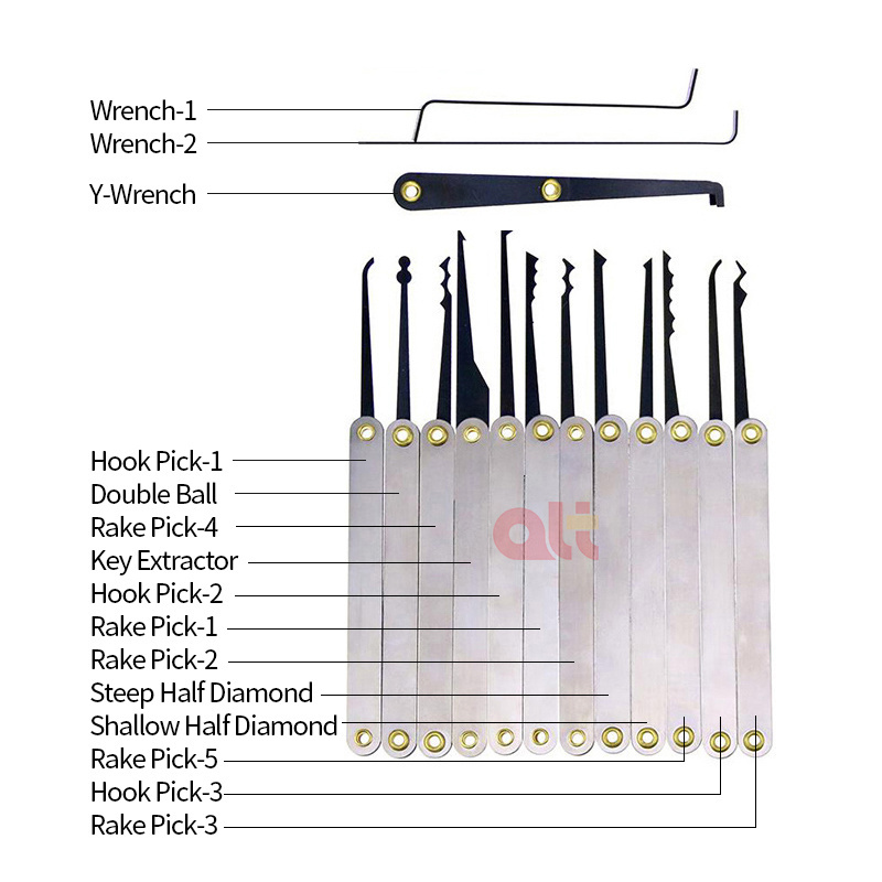 15Pcs Multi-Tools Lock pick Set Training Kit Stainless Steel lockpick Practice Tool with Flashlight & Padlock lock pick tool